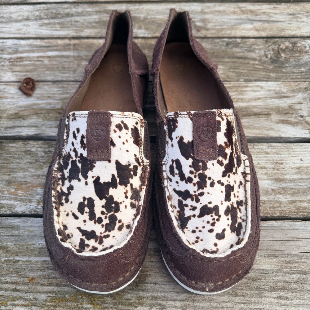 Ariat Brown and White Cowhide Slip-On Loafers